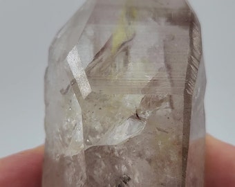 Etched 'Cube Codex' Crystal- 8.1 cm Long- Serra Do Cabral- Natural 'Crackle Quartz', Rainbows, Lined Termination, Silky, Pink Hue- SB26