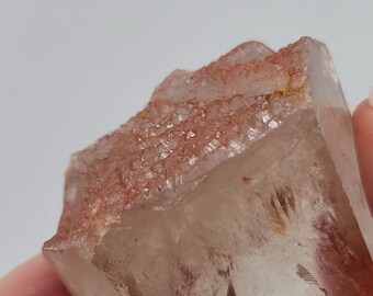 Red Pink Lemurian Quartz- Serra Do Cabral Mnts. Brazil- Self Healed Microterminated Base, Stands on End, Partial Polish- 6.1 cm Long- RL42