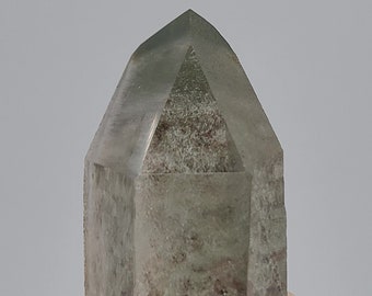 Garden Quartz Crystal Mina Zeca De Souza Brazil- Foggy Luster, Green Stacked Chevrons, Etched key- 8.8 cm Long- Partial Polish- ST7