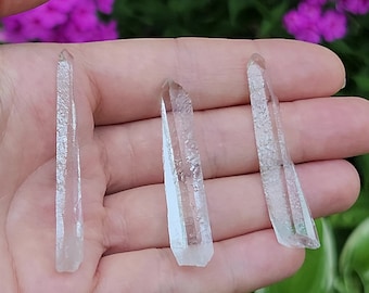 Group of 3 Slender Optical Starbrary Quartz between 4.8-5.5cm Long- Zeca De Souza, Brazil- Grid Starter, Purification, Great for Gifts- H23
