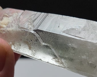 Lemurian Seed Quartz- 9 cm Long- Serra Do Cabral Mountains Brazil- Hydrothermal Etched Plate, Inverted Termination Plate, Chlorite- LX36