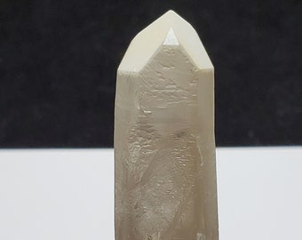 White Caped Light Smokey Lemurian Quartz Crystal, Corinto Brazil- Phantom, Keyed, Wand Like- 8 cm Long- SR2
