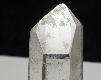 Rainbow Starbrary Quartz Crystal- 7 cm Long- Corinto, Brazil- Optical- Barnacle Cluster Visible Root, Iridescent Surface Pattern- BX23