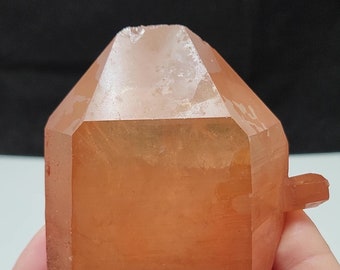 Tangerine Quartz Crystal- 8 cm Long- Brazil- Unpolished- Chunky Generator, Excellent Display Grid Center Piece, Stands at Angle.- TC9