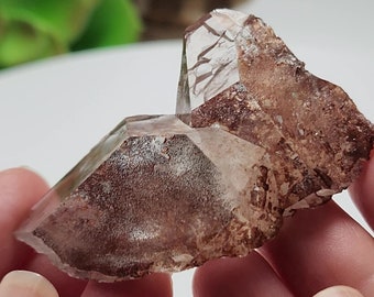 Maroon Mauve Lithium Starbrary Quartz Cluster- 2.3 cm Tall Serra Do Cabral, Brazil- Fully Etched Twin Heart, Self Healed Floater- LC11