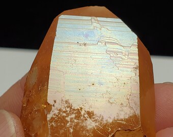 Tangerine Quartz Crystal 4.2 cm/ 1.7in Long From Brazil- Unpolished- Orange Golden, Iridescent Face, Empathic- TB5