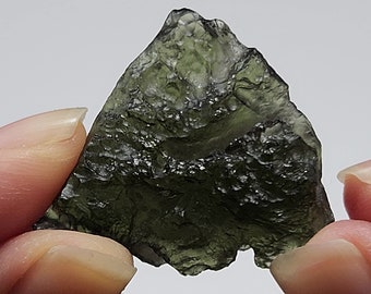Moldavite Tektite 10.9 Grams- Brusná Czech Republic- Triangular, Excellent Deep Green Color, Almost 'Spikey' Texture, Worm Grooves- #6