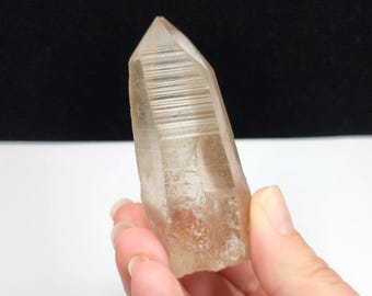 Old Stock Lemurian Seed Quartz: 7.9cm long- High Texture Lines, Partial Polish, Serra Do Cabral- LA4