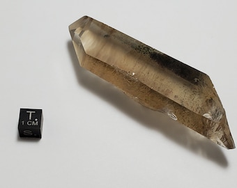 Starbrary Shaman Quartz Crystal Serra De Minas Brazil- Smokey Bands, Garden Mineral Inclusions Wand Like- 9.6 cm Long- Partial Polish- SS4