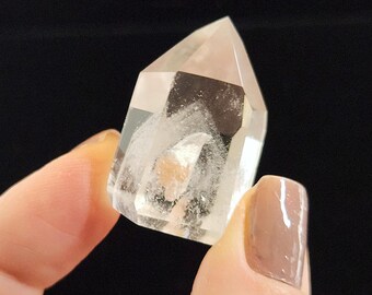 Polished Phantom Quartz: 1.3in or 3.3cm long- Scenic, Standing Petite Tower, Staked Chevrons- R16