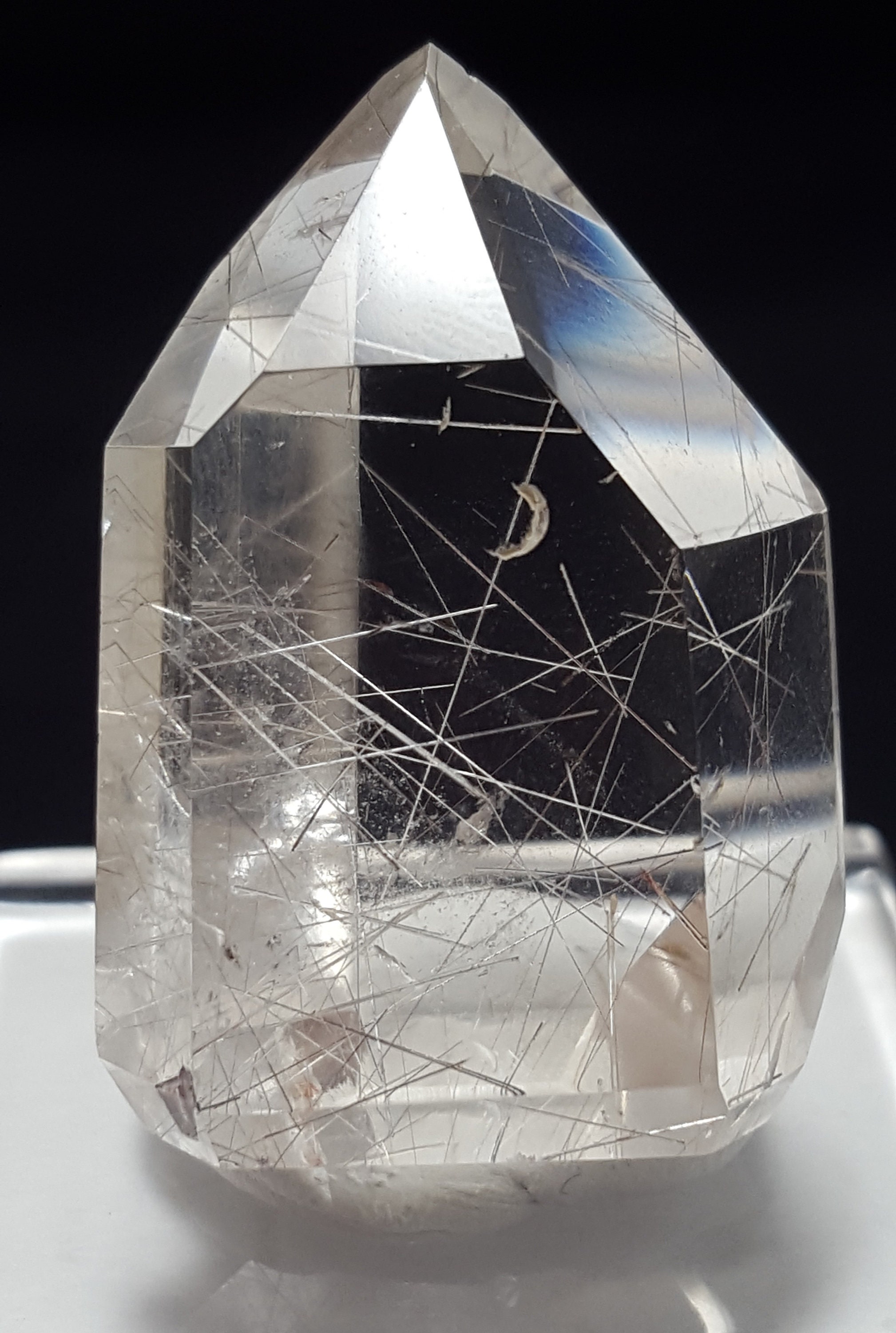 Small Polished Quartz Crystal from Brazil with Rutile inclusion Fully