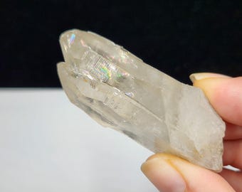 Rainbow Twin Lemurian Quartz Ural Mountains Russia: 6.2cm or 2.4in Long-  'Sacred Scribe' High Relief Lines- #13