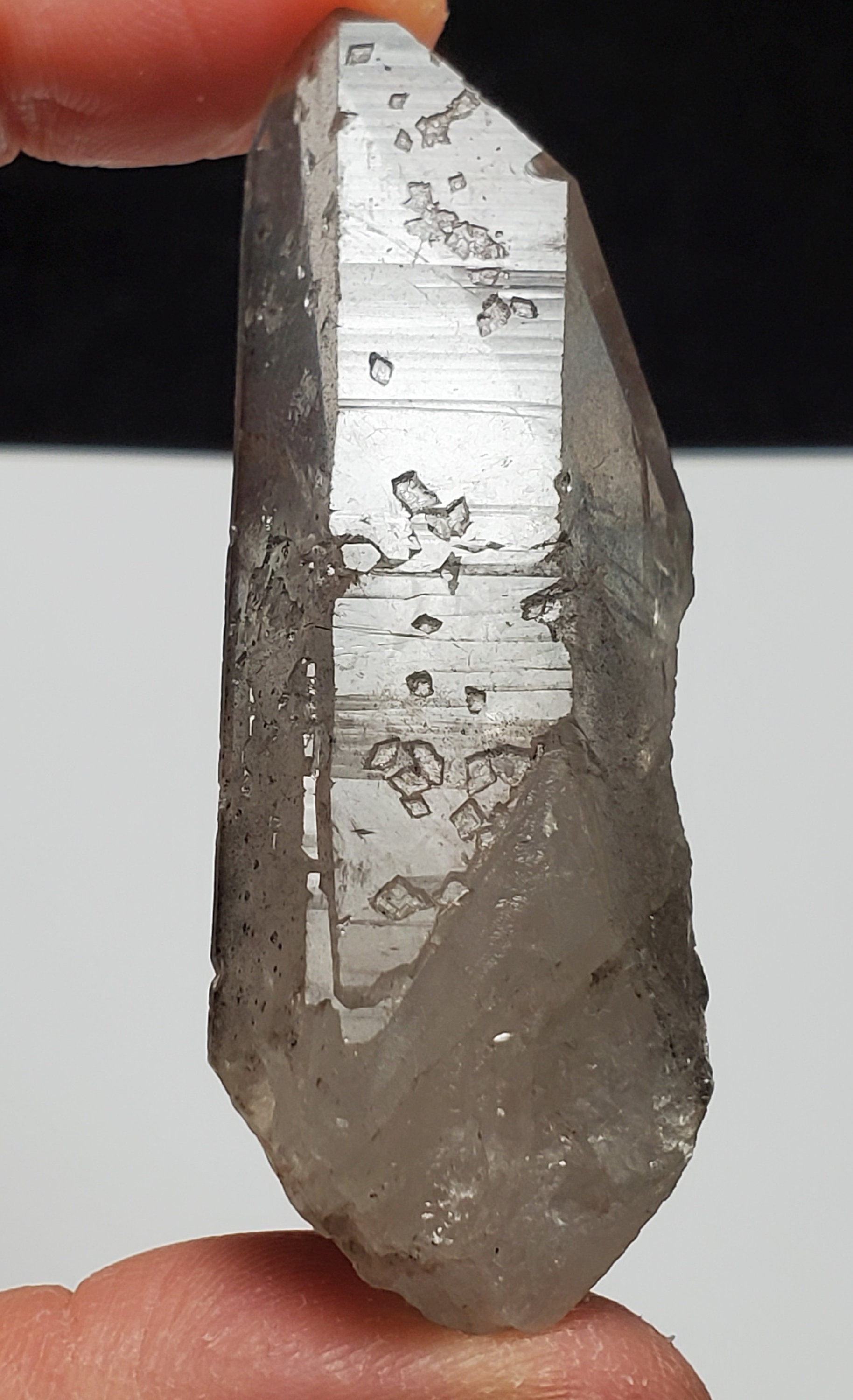 Etched Quartz Crystal 'Cube Codex' From Serra Do Cabral, Brazil Grey