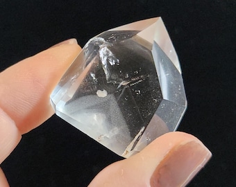 Polished Phantom Quartz: 1.2in or 3cm long- Standing Petite Tower, Staked Chevrons, White Puff Inclusion- R17