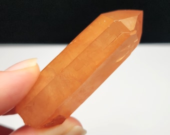 Tangerine Quartz Crystal- 6.1cm or 2.4in Long- Brazil- Dow, Rich Matte Color, Etched Barnacle Key- TD9
