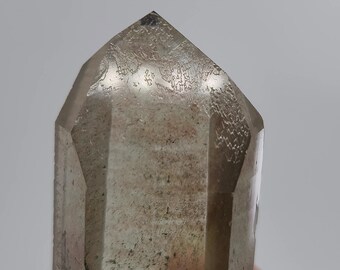 Shaman Quartz, Mina Zeca De Souza, Serra Do Cabral Brazil- Speckled Green Garden, Etched Face, Wand like- 11 cm Long- Partial Polish- ST29