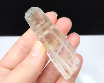 Lemurian Seed Quartz- 2.75inch or 7cm long- Serra Do Cabral Brazil- Barcode Green Chlorite, High Texture Lines, "Candy Stripe"- LY21