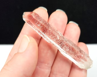 Starbrary Quartz Crystal- 3.1 inch or 7.3 cm Long- Zeca De Souza, Brazil- Long Slender, Highly Keyed, Barnacle Termination, Teacher- JA4