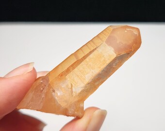 Tangerine Quartz Crystal- 6.1cm or 2.4in Long- Brazil- Re-healed Circular Record Keeper, Unique Oxidized Pattern, Lemurian Lines- TD15