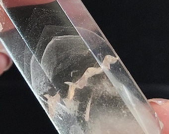 Polished Phantom Quartz: 2.3in or 6cm long- Standing Petite Tower, Curved Staked Chevrons- R5