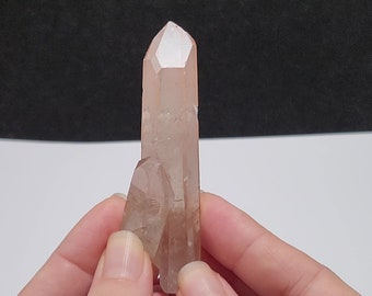 Red Pink Lemurian Quartz- 3.2 inch or 8.1 cm Long- Serra Do Cabral Mnts. Brazil- 'Scarlet Temple' Slender Wand, Hugging Child- RO1