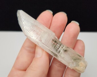 Slender Garden Lemurian Quartz- 3.3inch or 8.5cm long- Serra Do Cabral Mountains Brazil- Green Chlorite, High Texture Lines- LY25