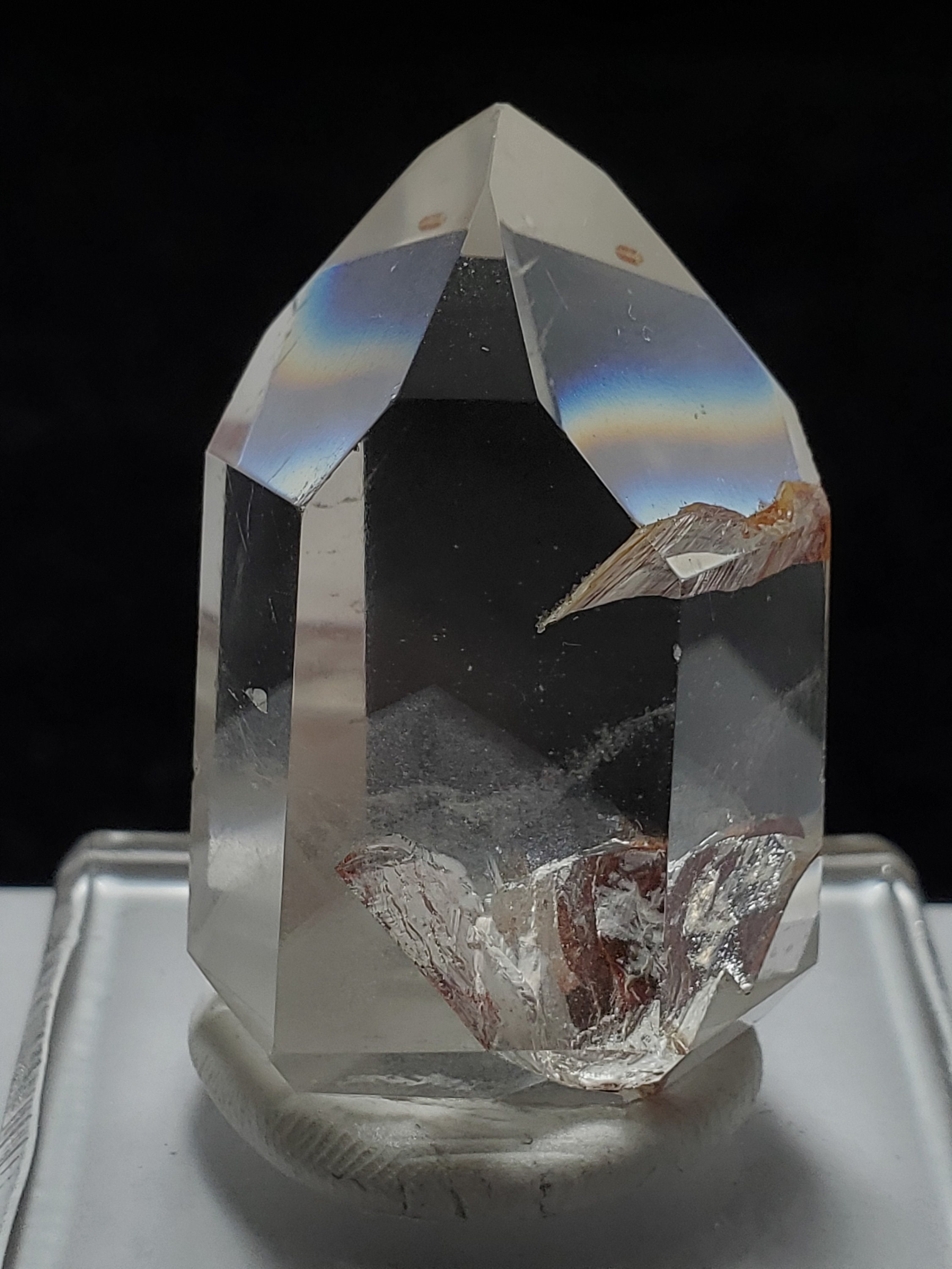 Medium Polished Phantom Quartz Crystal from Brazil with White Chlorite
