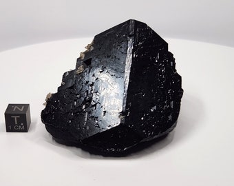 Large Black Tourmaline Crystal with Micro Smokey Quartz- Erongo Namibia- 4.5cm Tall, 294grams- Geometric Display Specimen, Etched Base- BL2