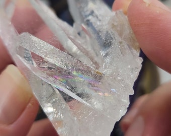 Starbrary Quartz Crystal- 7 cm Long- Corinto, Brazil- Teaching Rainbow Family, Dual Perspectives, Micro Barnacles, Etched Base- EC22