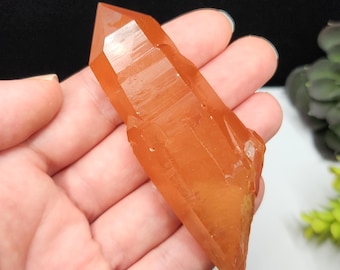 Tangerine Quartz Crystal- 8.3cm or 3.3in Long- Brazil- Castle Formation, Trigon Self Healed/ Etched Base- TD3