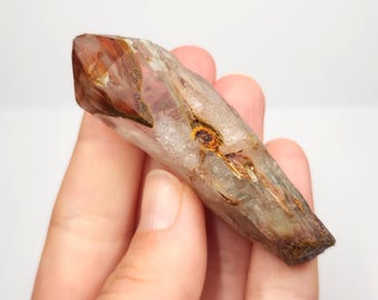 Amphibole Quartz Crystal: 2.75in or 7cm Long- Crescent Rune, 'Angle Quartz', Part Polish- AB3