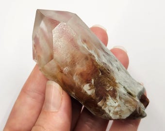 Amphibole Quartz Crystal 3.3in or 8.4cm Long from Brazil- 'Angle Quartz', Beautiful Color, Feather like Inclusions, Plug like Root Base- AA3