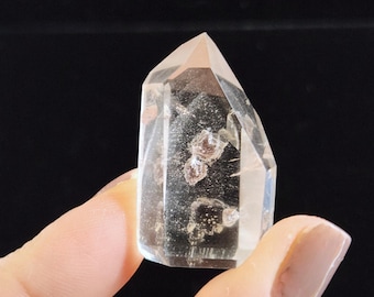 Polished Phantom Quartz: 1.4in or 3.7cm long- Scenic, Standing Petite Tower, Rosette Intaglio Marks  - R18