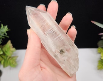 Large Phantom Lemurian Quartz- 12.5 cm Long- Serra Do Cabral Brazil- Textured Lines, Empathic Termination, Multipane Rainbow Mirror- LZ2