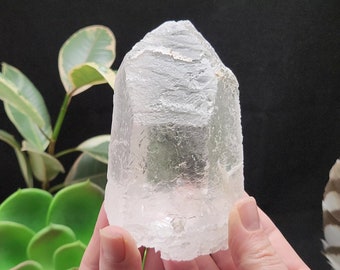 Large Dissolution Quartz Crystal 3.9 in or 10 cm Long- Serra Do Cabral, Brazil- Trigons/Resistant Records, Hydrothermal, Icy Clear- HB6