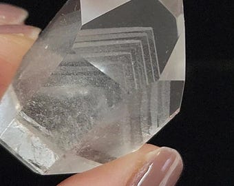 Polished Phantom Quartz: 1.4in or 3.7cm long- Scenic, Standing Petite Tower, Staked Chevrons- R36
