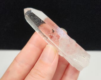 Starbrary Quartz Crystal 3.1in or 7.9cm Long- Corinto, Brazil- Milky into Water Clear, Yin and Yang, Records, Slender Wand, Script Rune- EJ9
