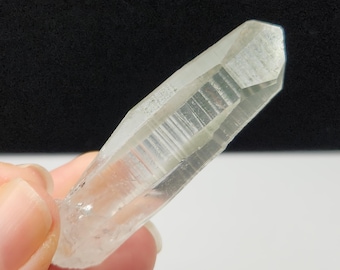 Lemurian Seed Quartz- 2.3inch or 5.8cm long- Serra Do Cabral Mountains Brazil- Green Chlorite, High Texture Lines, Thumb Key- LY32