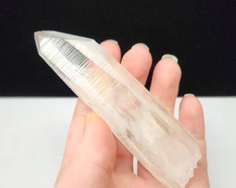 Phantom Lemurian Quartz Wand- 4.1inch or 10.5cm long- Serra Do Cabral Brazil- Stacked Pearlescent Chlorite, Shovel Face, Texture Lines- LY23