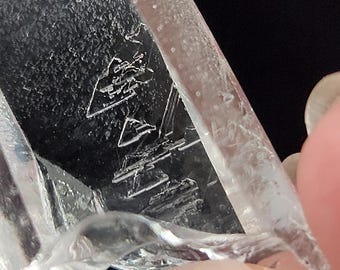 Starbrary Quartz Crystal 2.2in or 5.6cm Long- Corinto, Brazil- Pristine Water Clear Facet Grade, Vivid Record Keepers and Glyphs- EJ27