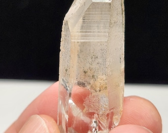 Lemurian Seed Quartz- 1.9 inch or 5cm- Serra Do Cabral Mountains Brazil- Speckled Inclusions, Icy/Foggy Luster, High Texture Lines- A2