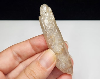 Lemurian Quartz Ural Mountains Russia: 7.1cm or 2.8in Long- Elestial DT Floater Wand, Pearly Phantoms- #24