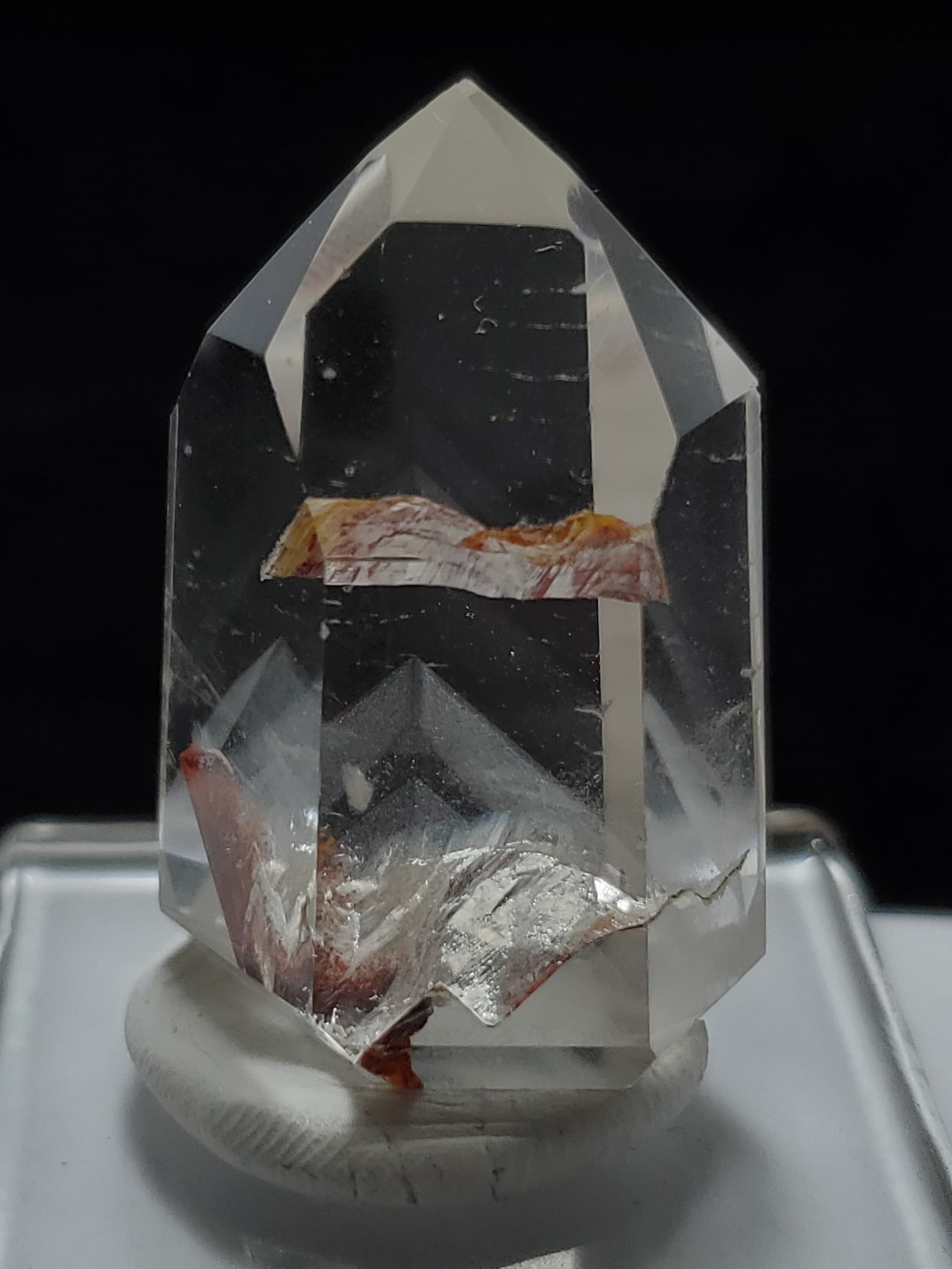 Medium Polished Phantom Quartz Crystal from Brazil with White Chlorite
