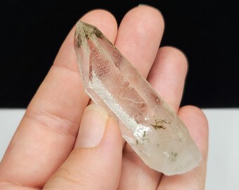 Starbrary Quartz Crystal 2.4in or 6.1cm Long- Corinto, Brazil- Mossy Green Chlorite and Lodalite Inclusions, Slightly Foggy Luster- EJ26