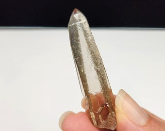 Smokey Starbrary Quartz- 2in or 5.2cm long- Tomás Gonzaga, Curvelo- Soft Tactile Etchings, 'Worry Stone', Muzo, 'Stardust Crystal'- B11