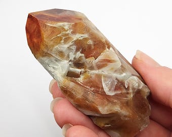 Amphibole Quartz Crystal 3.1in or 8cm Long from Brazil- Partial Polish, 'Angle Quartz', Empathic Rehealed, Smoothed Ancient Chip- AA7