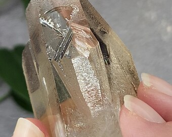 Twin Golden Smokey Quartz 2.6 inch or 6.7 cm Long- Gouveia, Brazil- Etched Key Portal, "Bent" Windows, Hematite Speckled- LJ2