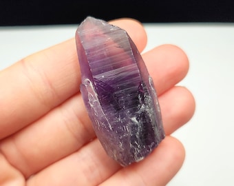 Natural Amethyst Crystal: 4.9cm or 1.9in long Tutu Cliffs Nigeria- Pod like Formation, Mineralized 'Star Map' Purple Color- NA12