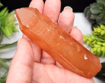 Tangerine Quartz Crystal- 9.3cm or 3.7in Long- Brazil- Cathedral like Termination, Self Healed Termination Planes, Etched Base- TD2