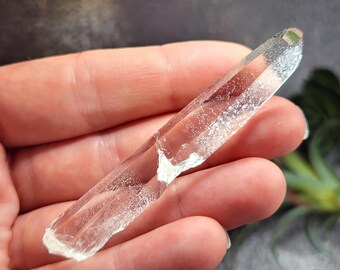 Slender Starbrary Quartz Crystal Wand- 3.1 inch or 7.9 cm Long- Zeca De Souza, Brazil- Empathic Heart Key, World Plane, Water Clear- J4